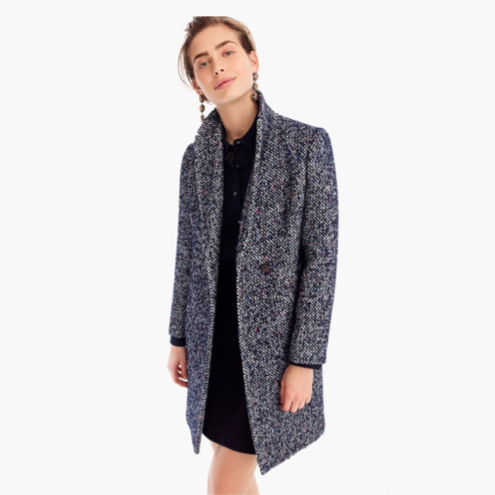 J. Crew Womens Navy Multicolor Tweed Coat